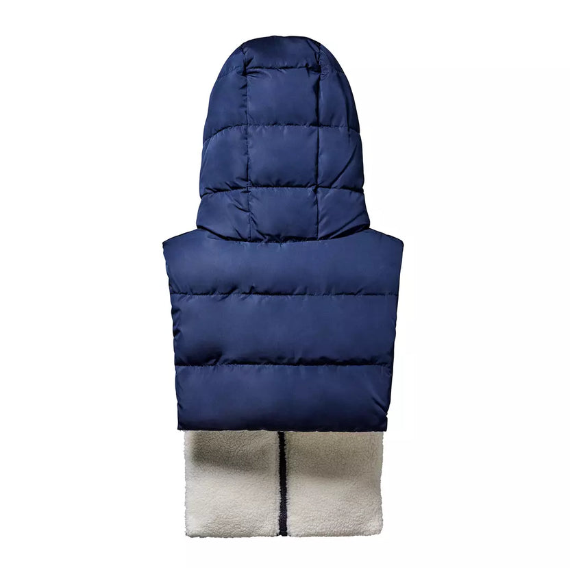 Capuche doudoune bleu marine et écru effet mouton