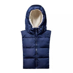 Capuche doudoune bleu marine et écru effet mouton