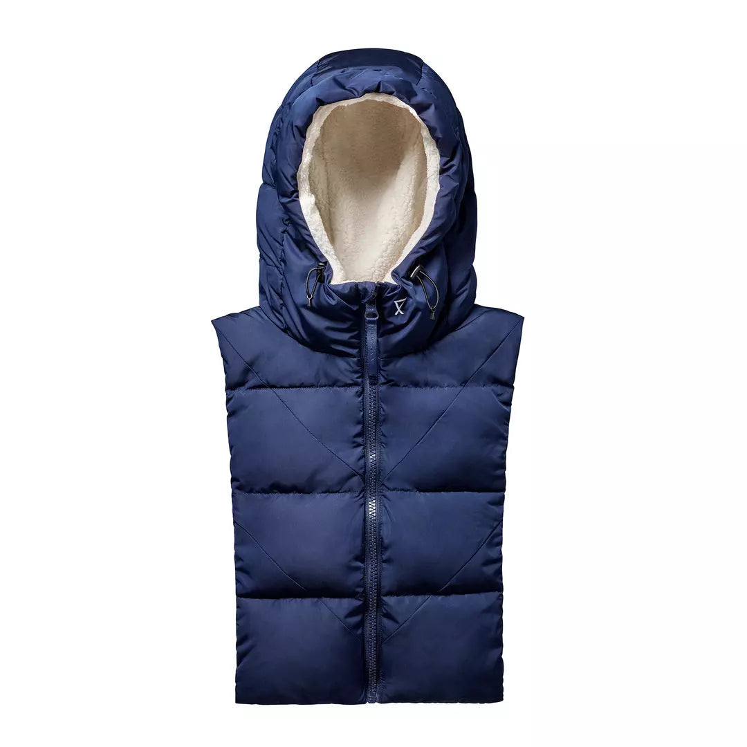 Capuche doudoune bleu marine et écru effet mouton
