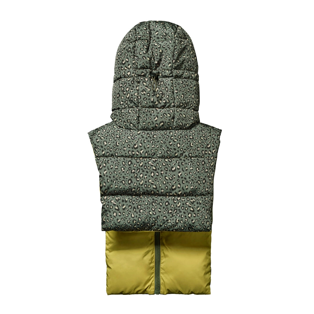 Capuche doudoune léopard kaki & lichen