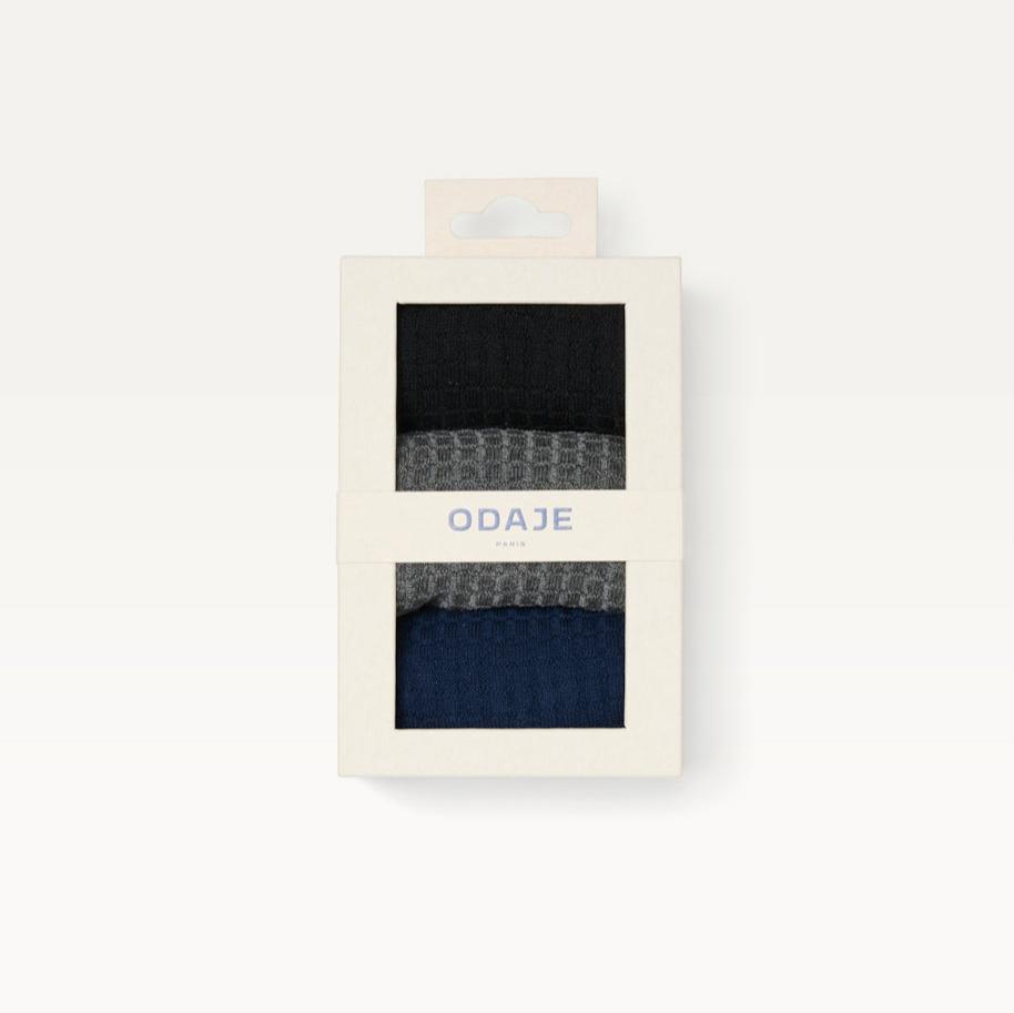 Pack de 3 Chaussettes - Nid d'abeille noir gris marine - Homme