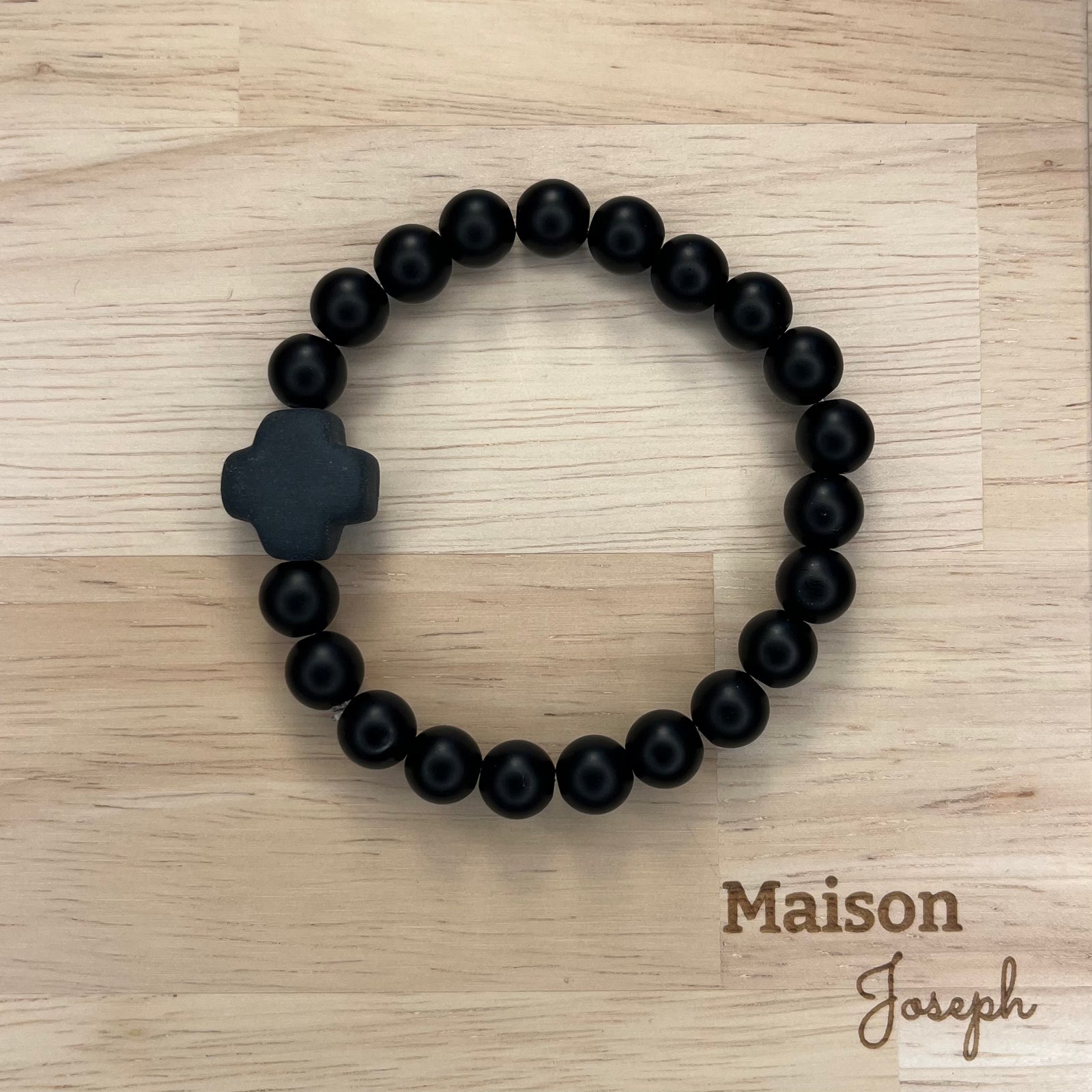 Hossegor Noir - Bracelet Perle de Bois Noire Céramique Noire