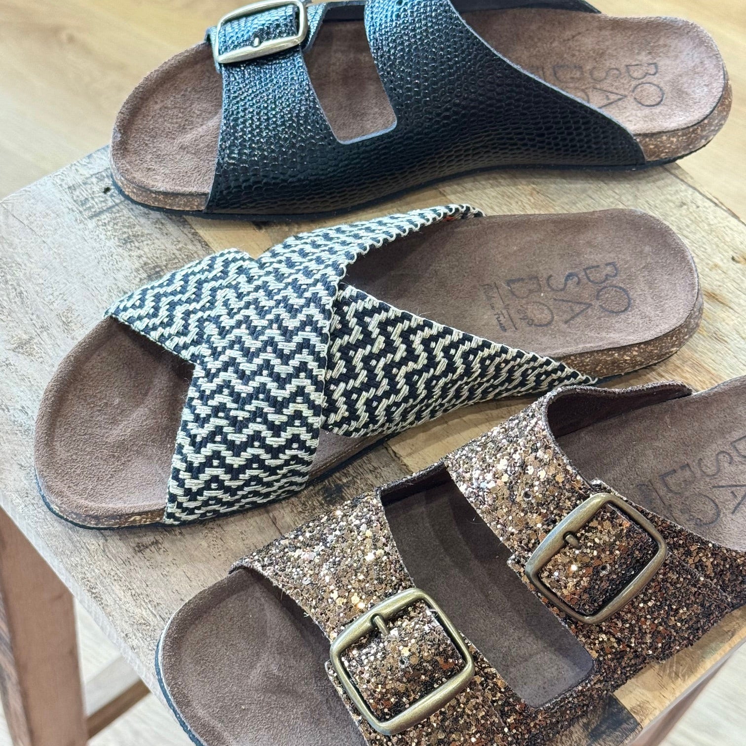 Tressée Noir & Beige - Sandale 396