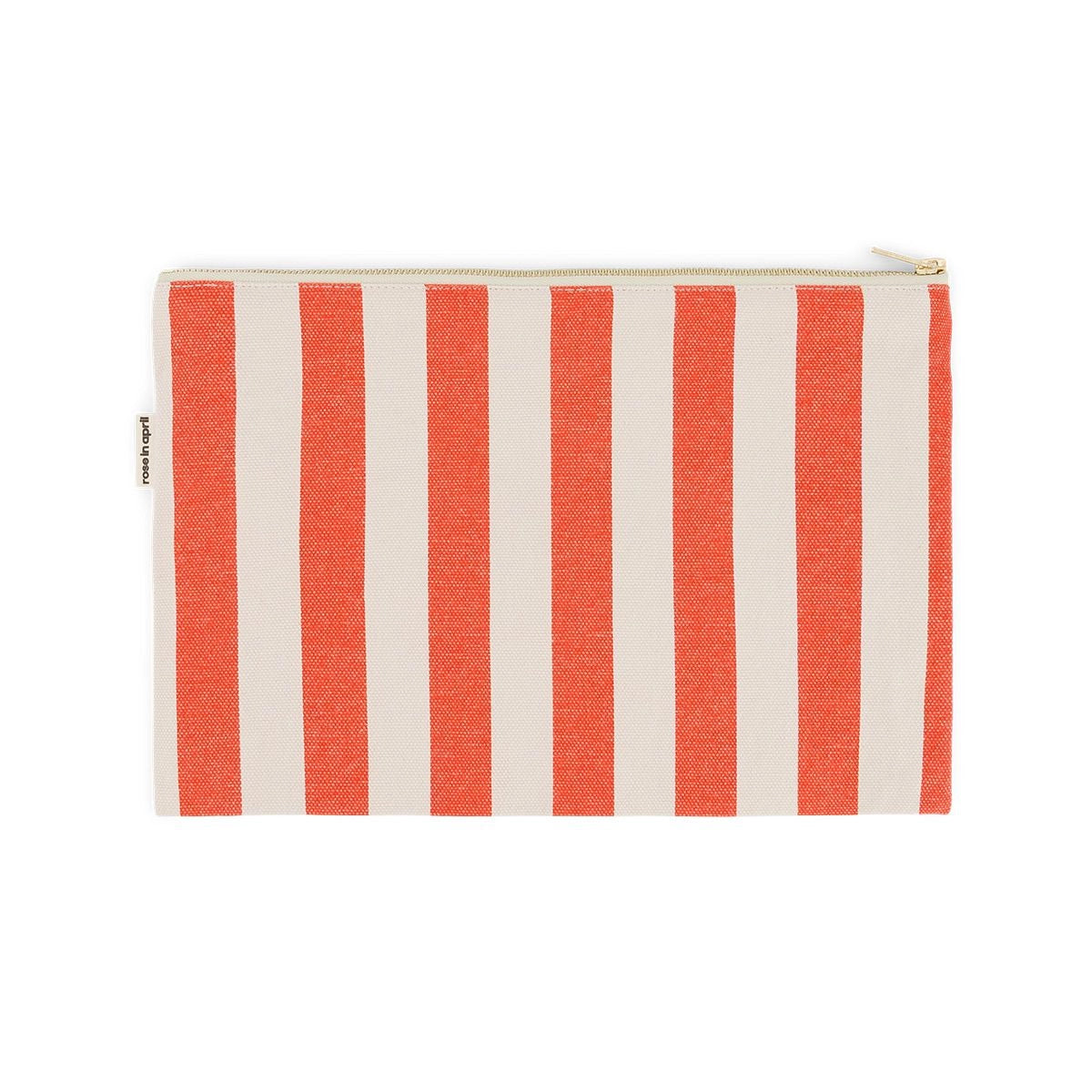 Lili - Grande Pochette rayures Greige / Tomato