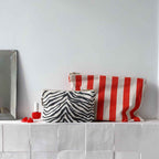Lili - Grande Pochette rayures Greige / Tomato