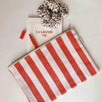 Lili - Grande Pochette rayures Greige / Tomato