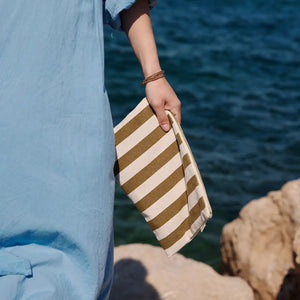 Lili - Grande Pochette Rayures Olive / Greige