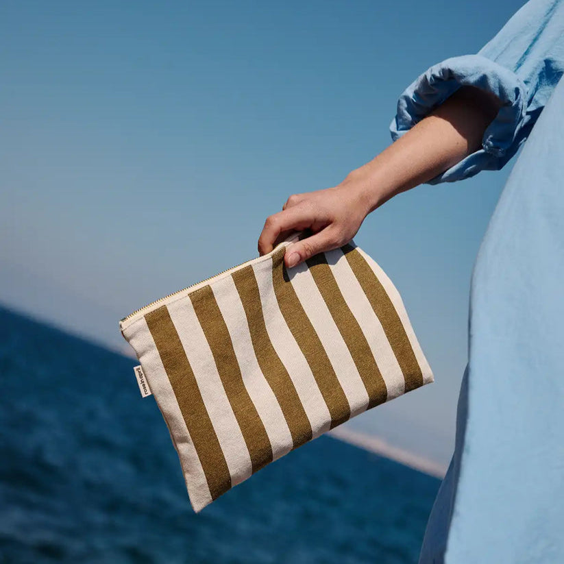 Lili - Grande Pochette Rayures Olive / Greige