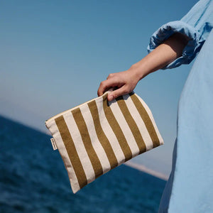 Lili - Grande Pochette Rayures Olive / Greige