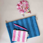 Lili - Grande Pochette rayures Tahitian / Turquoise
