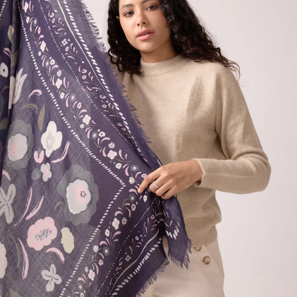 Balkans Bleu Orage - foulard en laine et soie