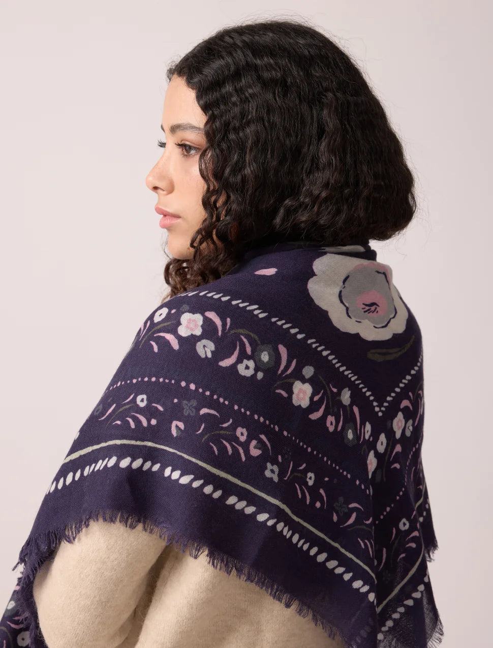 Balkans Bleu Orage - foulard en laine et soie