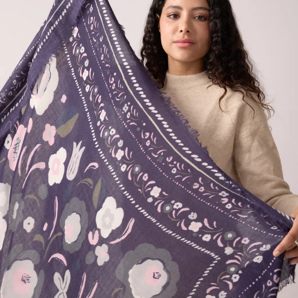 Balkans Bleu Orage - foulard en laine et soie