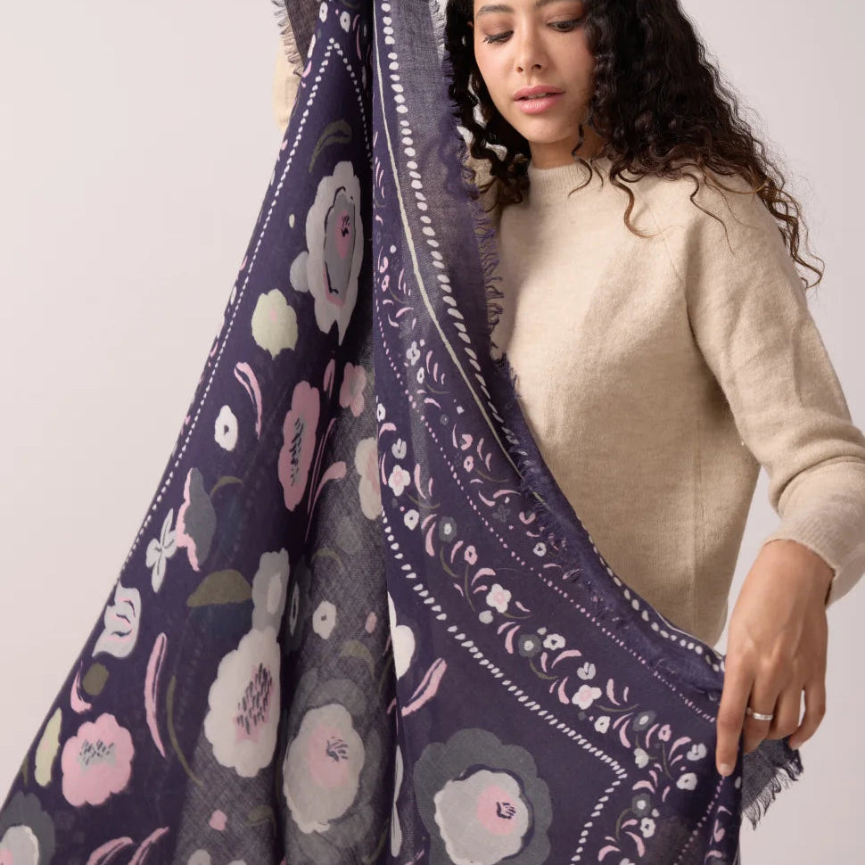 Balkans Bleu Orage - foulard en laine et soie