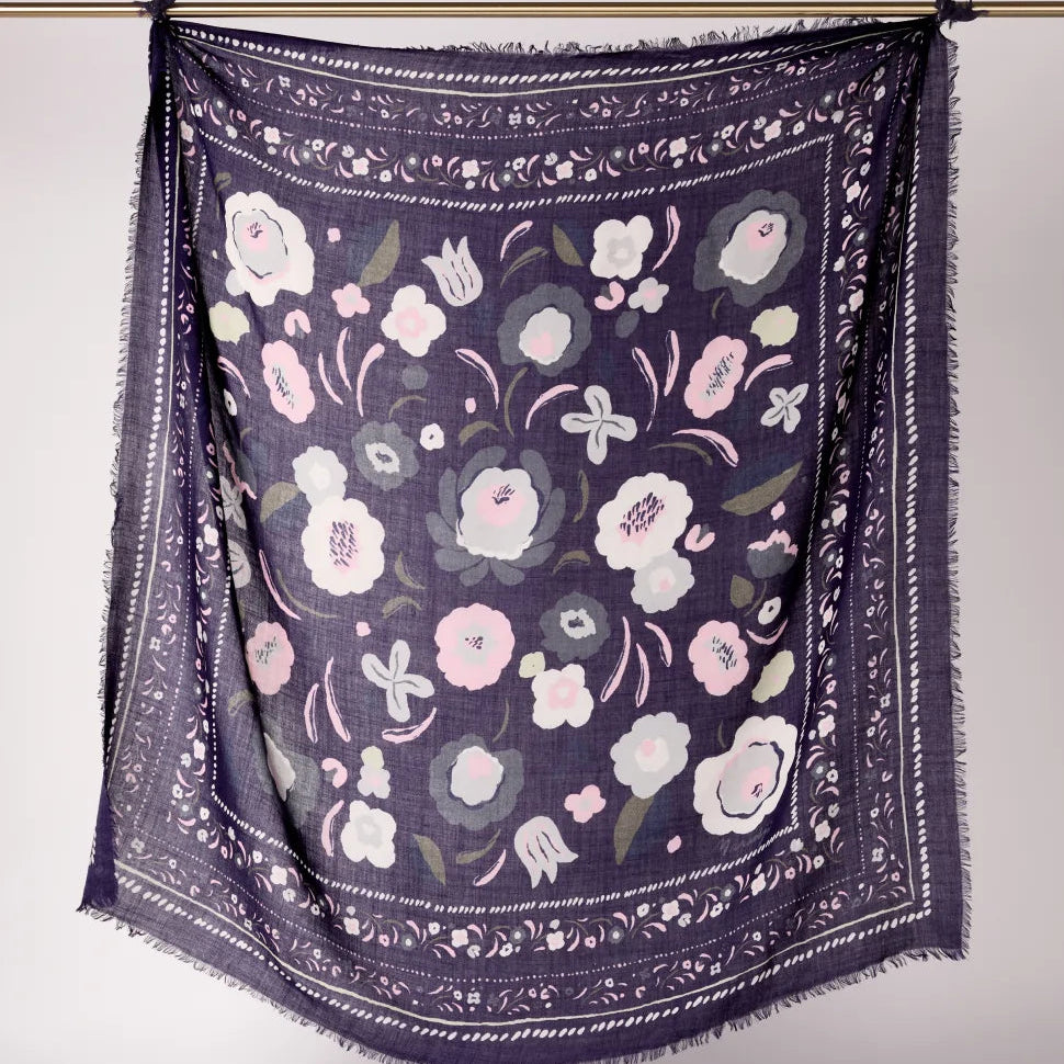 Balkans Bleu Orage - foulard en laine et soie