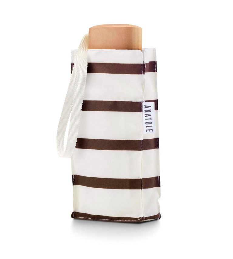Lazare - Mini parapluie rayé caramel « marinière » – micro & solide