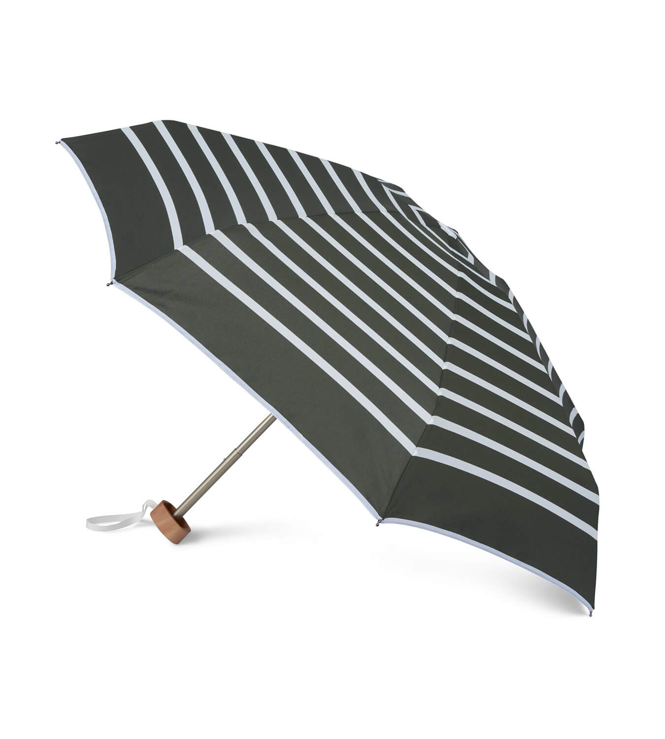 Charles - Mini parapluie kaki, rayures blanches « marinière » – micro & solide