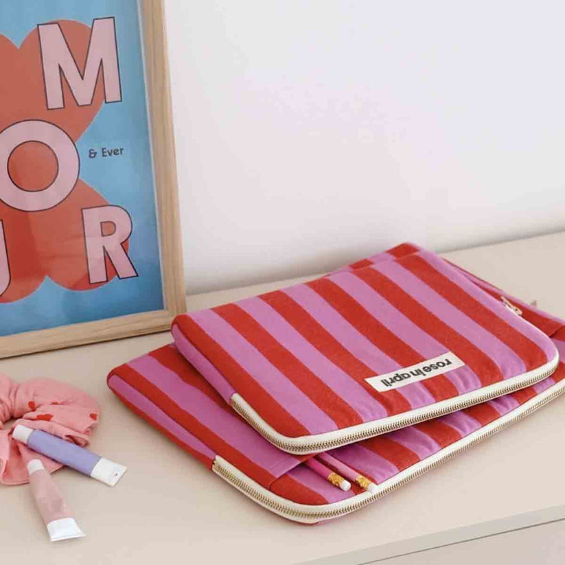 Pochette Ipad Anouk - D Anouk rayure Orchidée / Tomato