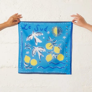 Small le Sud Bleu - Foulard en voile de coton