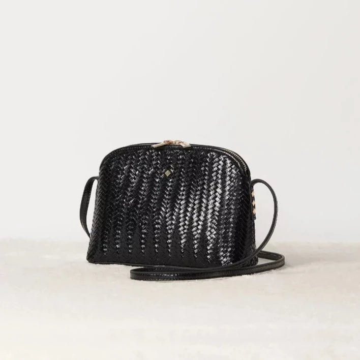 Mia noir tressé - mini sac en cuir métallisé noir