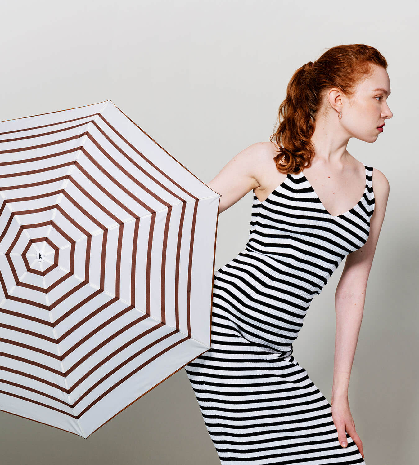 Lazare - Mini parapluie rayé caramel « marinière » – micro & solide