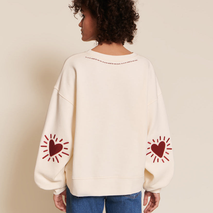 Sweat Cœur solaire femme avec coudières en coton bio