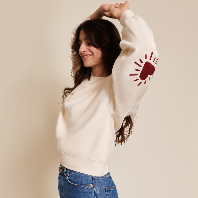 Sweat Cœur solaire femme avec coudières en coton bio