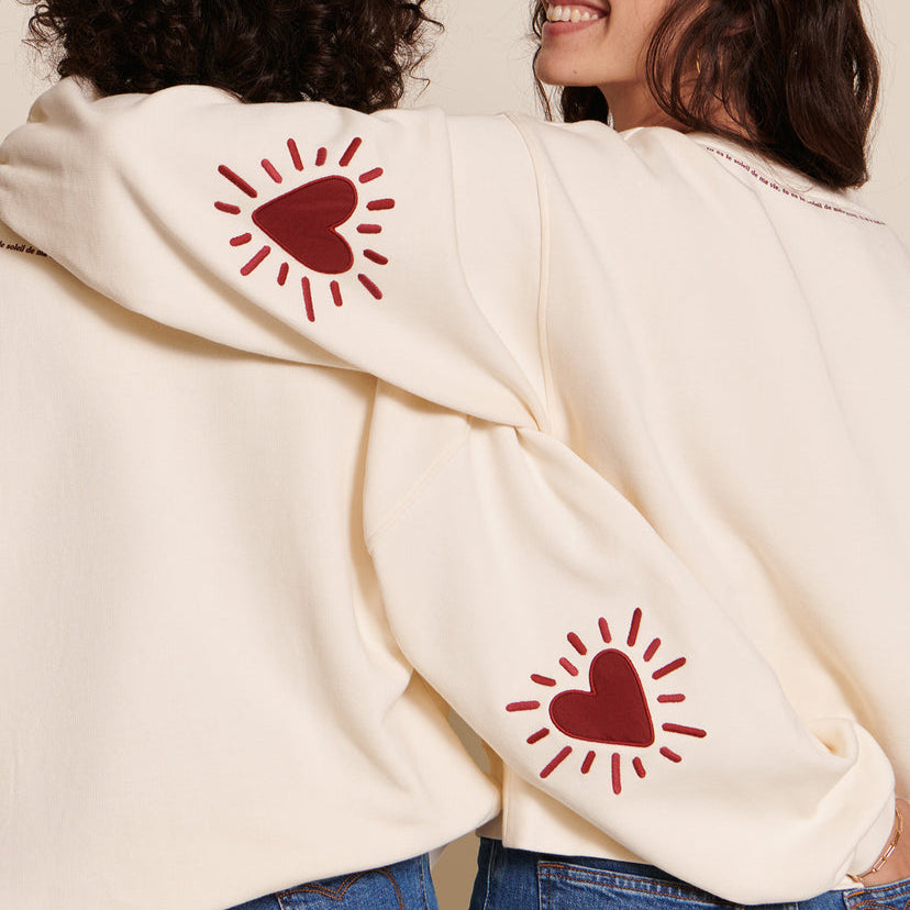 Sweat Cœur solaire femme avec coudières en coton bio