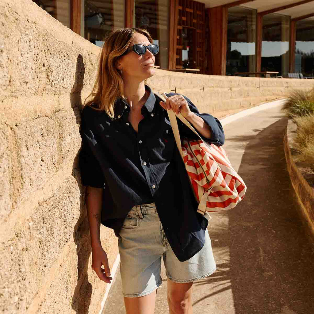 Sac Week-end  Raphael - Rayures Greige Tomato