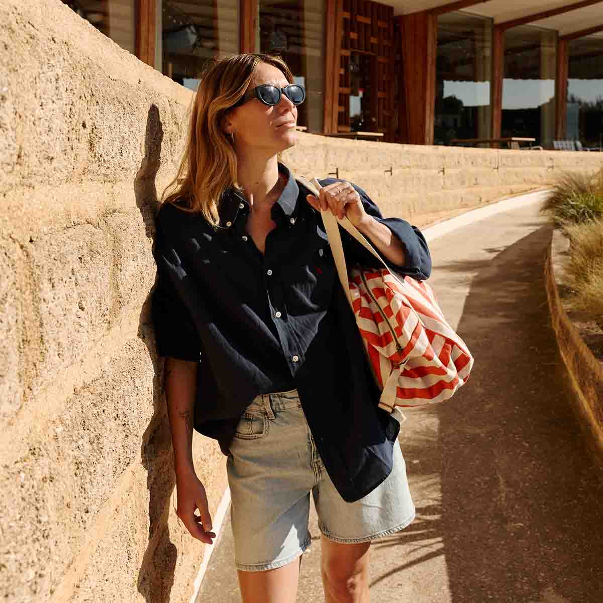 Sac Week-end  Raphael - Rayures Greige Tomato