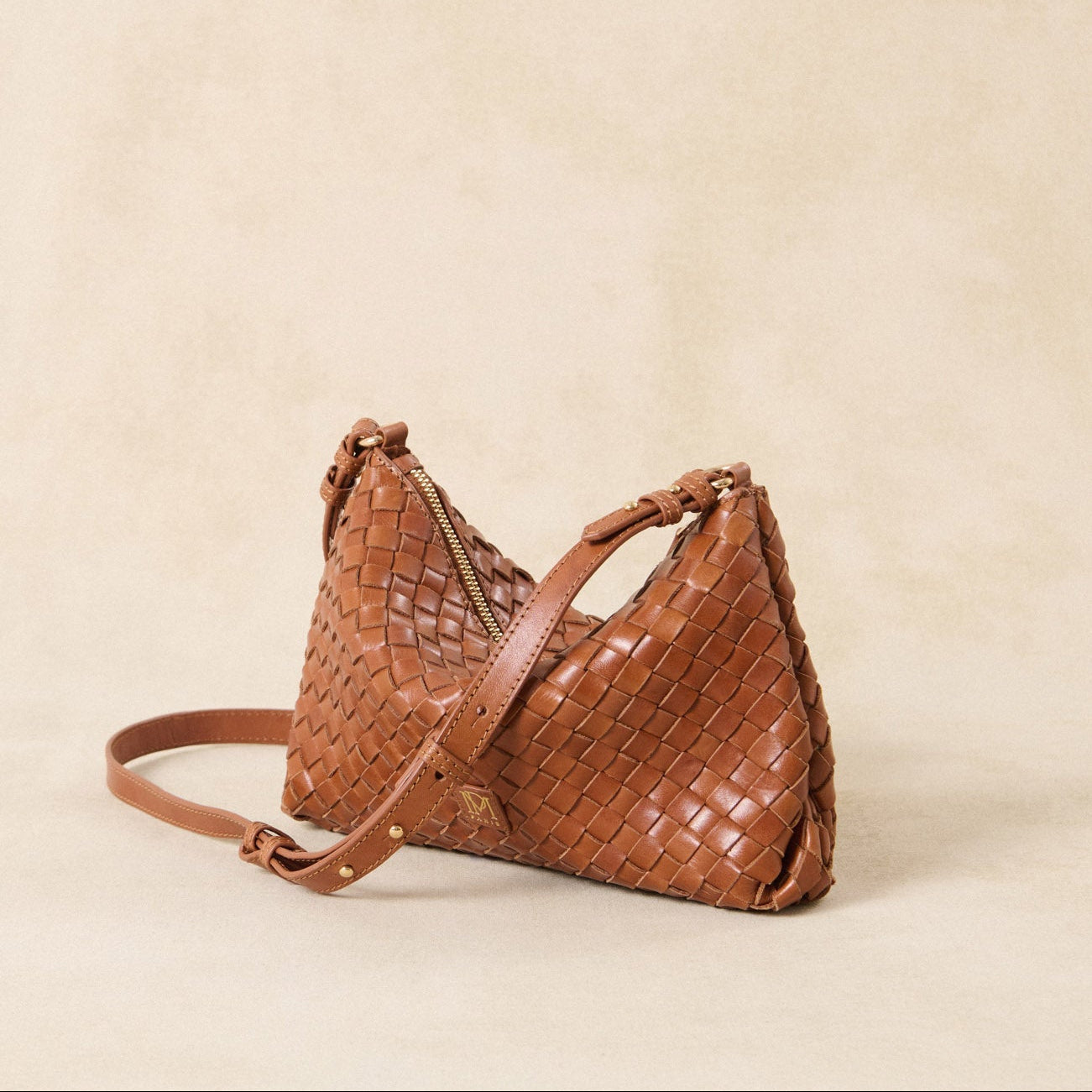 Sac petit tressé Serion Violette - Camel