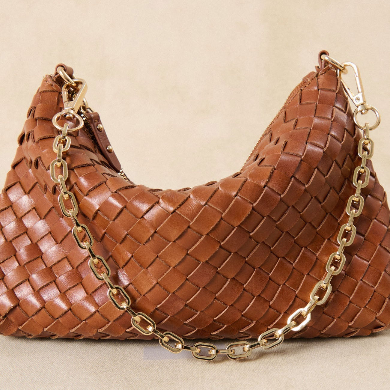 Sac petit tressé Serion Violette - Camel