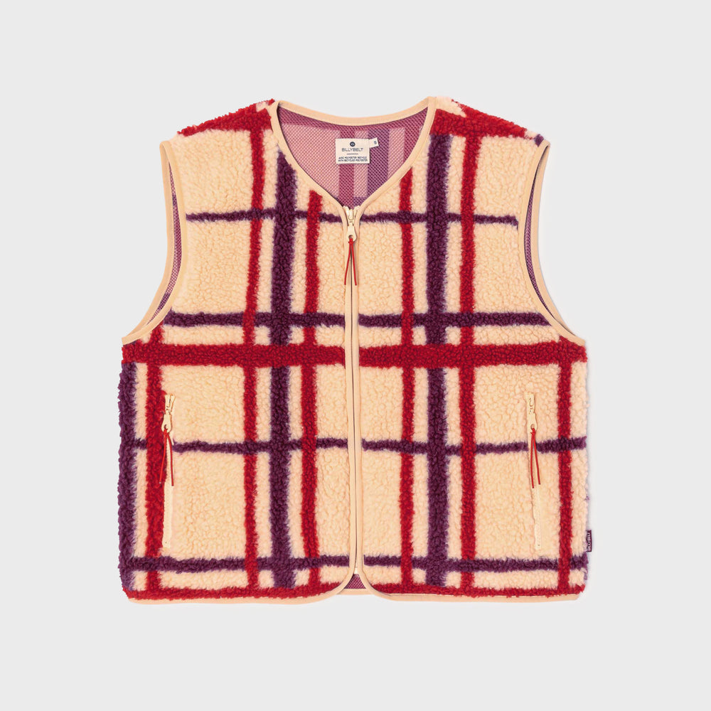 SHE33 - Veste en sherpa femme zippée sans manche - Carreaux