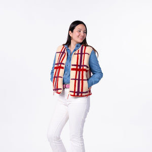 SHE33 - Veste en sherpa femme zippée sans manche - Carreaux