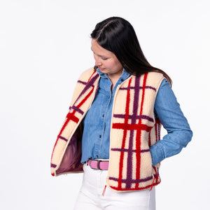 SHE33 - Veste en sherpa femme zippée sans manche - Carreaux