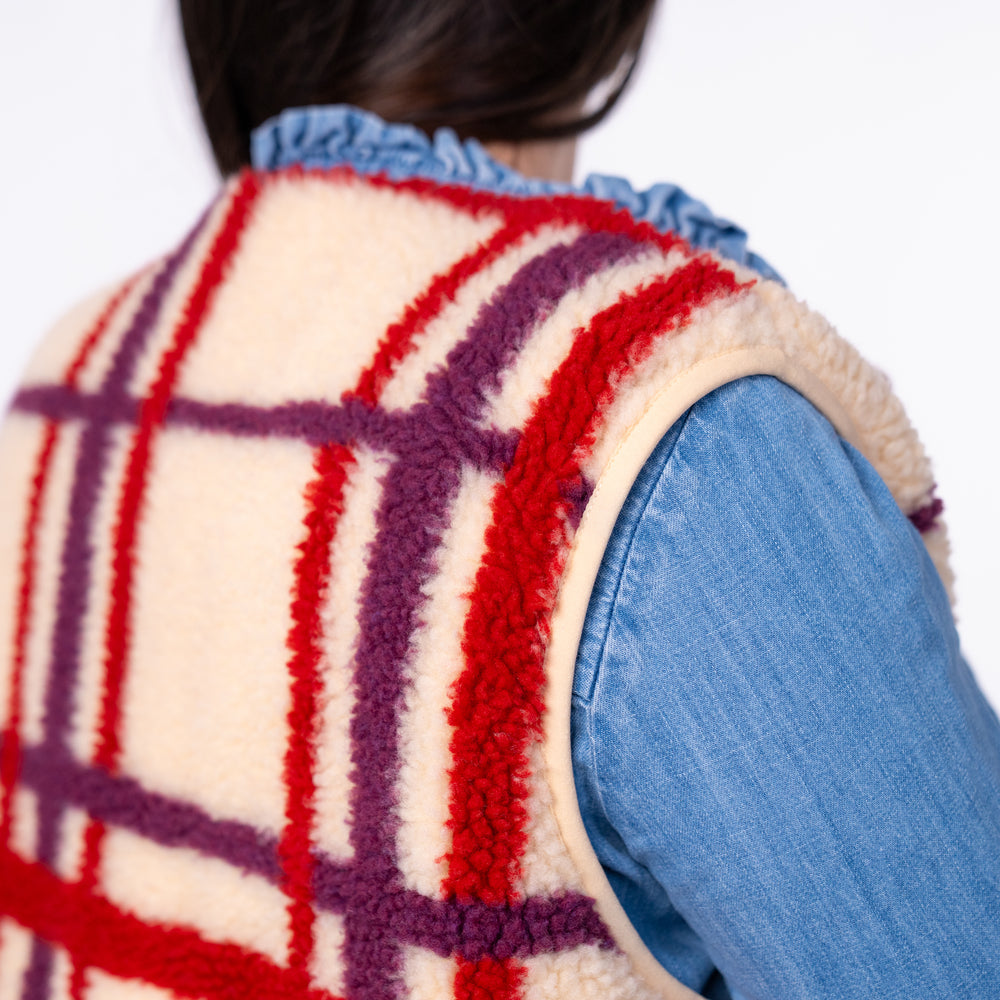 SHE33 - Veste en sherpa femme zippée sans manche - Carreaux