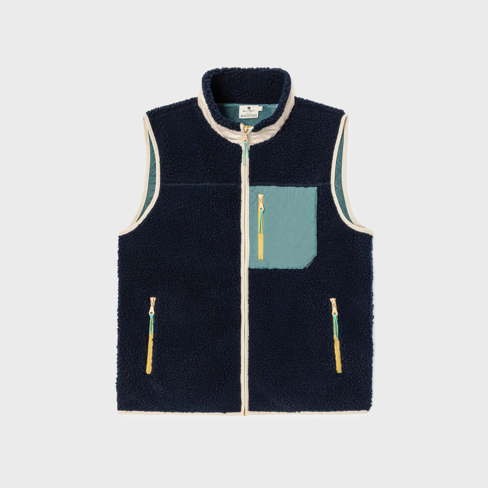 SHE35 - Veste en sherpa Homme zippée sans manche - Marine & Vert