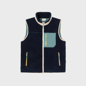 SHE35 - Veste en sherpa Homme zippée sans manche - Marine & Vert