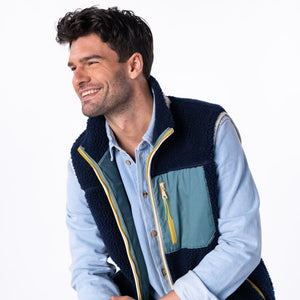 SHE35 - Veste en sherpa Homme zippée sans manche - Marine & Vert