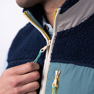 SHE35 - Veste en sherpa Homme zippée sans manche - Marine & Vert