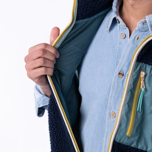 SHE35 - Veste en sherpa Homme zippée sans manche - Marine & Vert