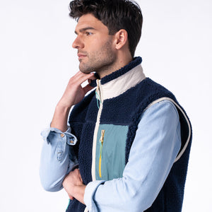 SHE35 - Veste en sherpa Homme zippée sans manche - Marine & Vert