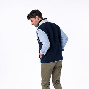 SHE35 - Veste en sherpa Homme zippée sans manche - Marine & Vert