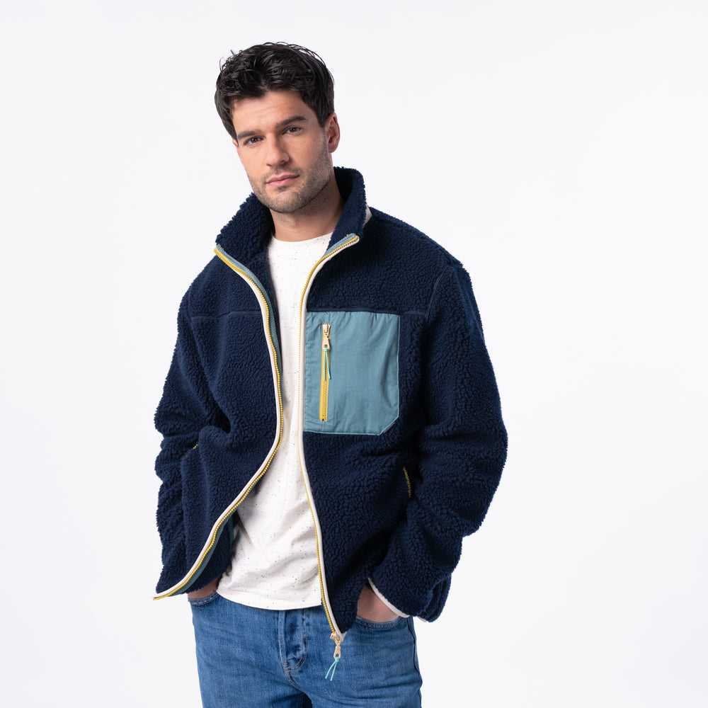 SHE38 - Veste en sherpa Homme zippée - Marine & Vert
