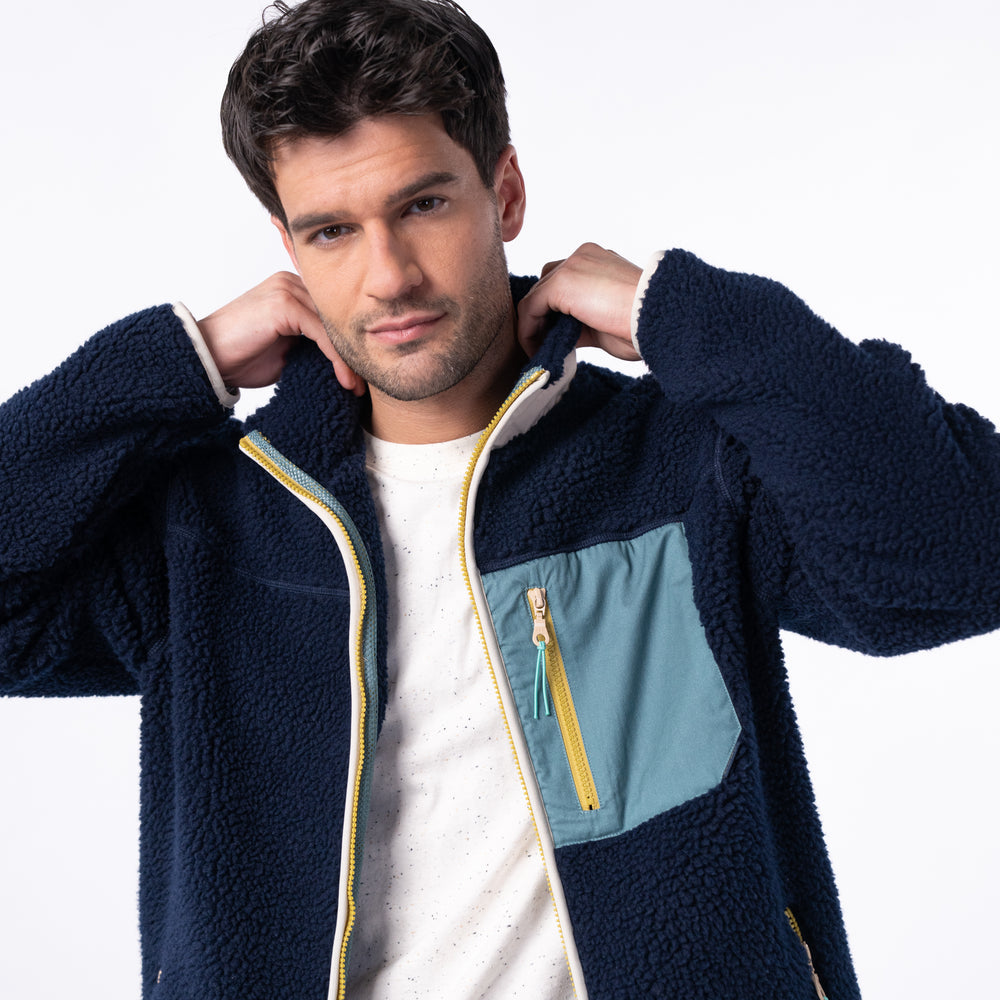 SHE38 - Veste en sherpa Homme zippée - Marine & Vert