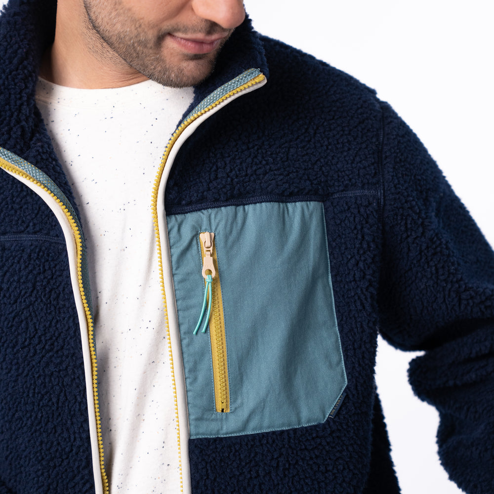 SHE38 - Veste en sherpa Homme zippée - Marine & Vert