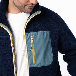 SHE38 - Veste en sherpa Homme zippée - Marine & Vert