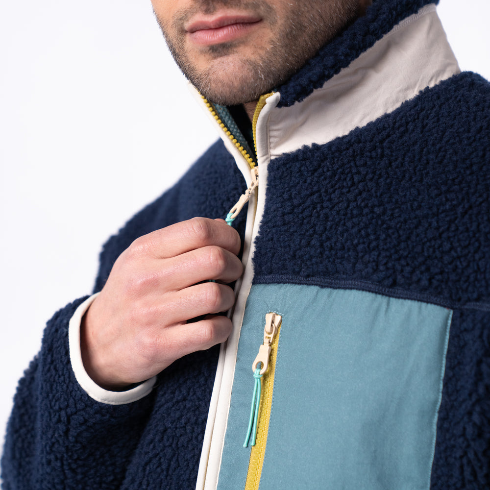 SHE38 - Veste en sherpa Homme zippée - Marine & Vert