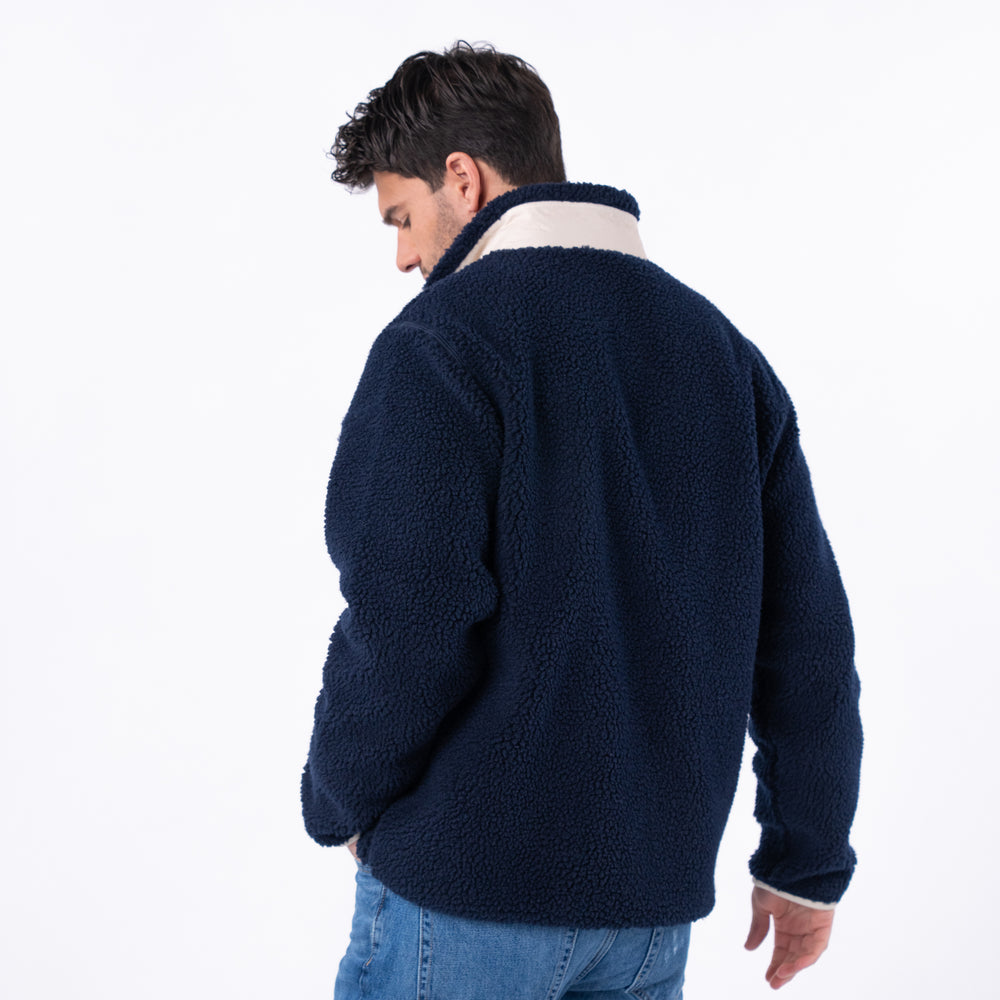 SHE38 - Veste en sherpa Homme zippée - Marine & Vert