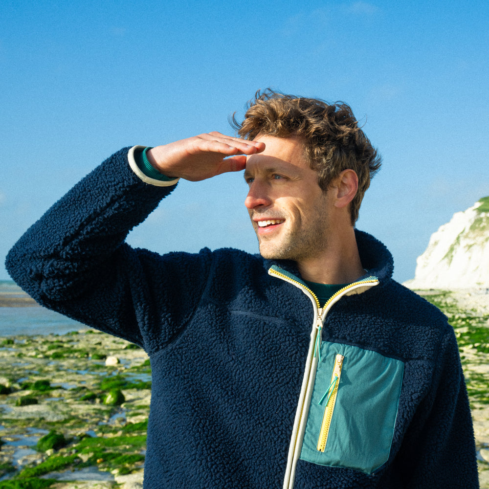 SHE38 - Veste en sherpa Homme zippée - Marine & Vert